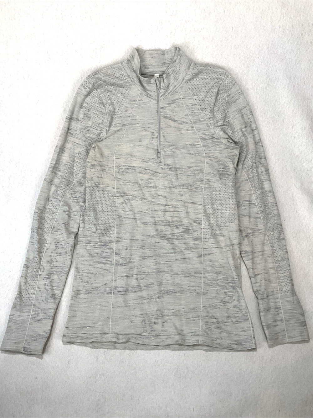 Athleta Grey Spacedye 1/4 Zip Active Long Sleeve Top Wool Blend Contour Women XL